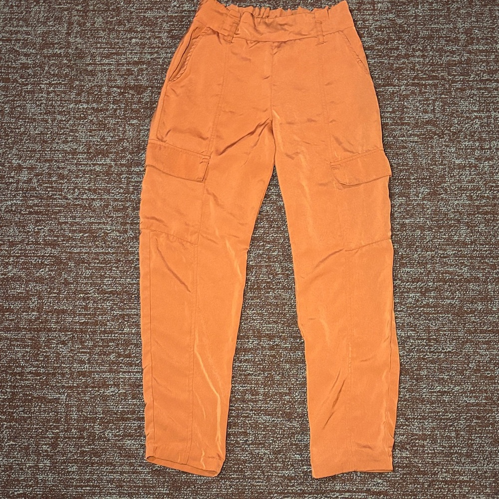 Michael Kors rust orange silky cargo joggers straight leg pull on  trousers S - Picture 2 of 14